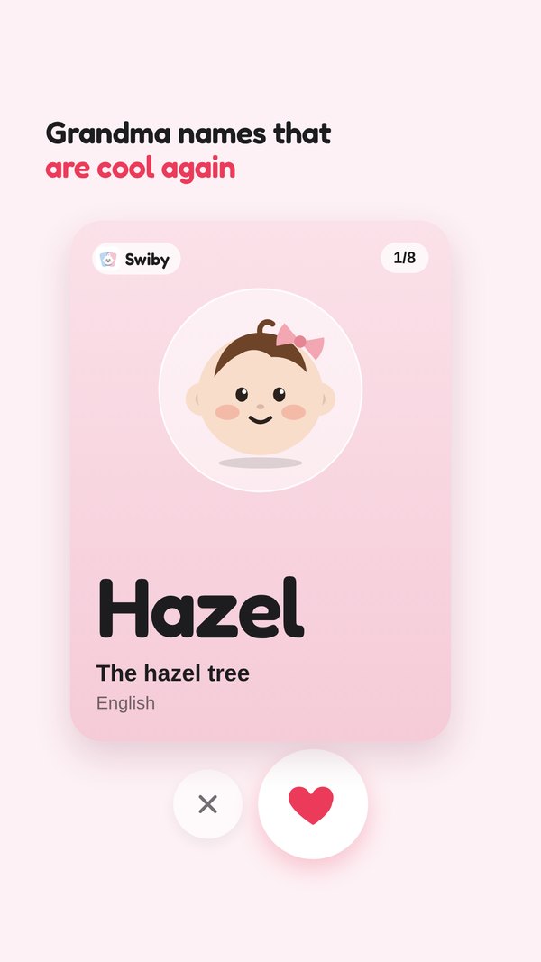Swiby on iPhone showing the name card Hazel
